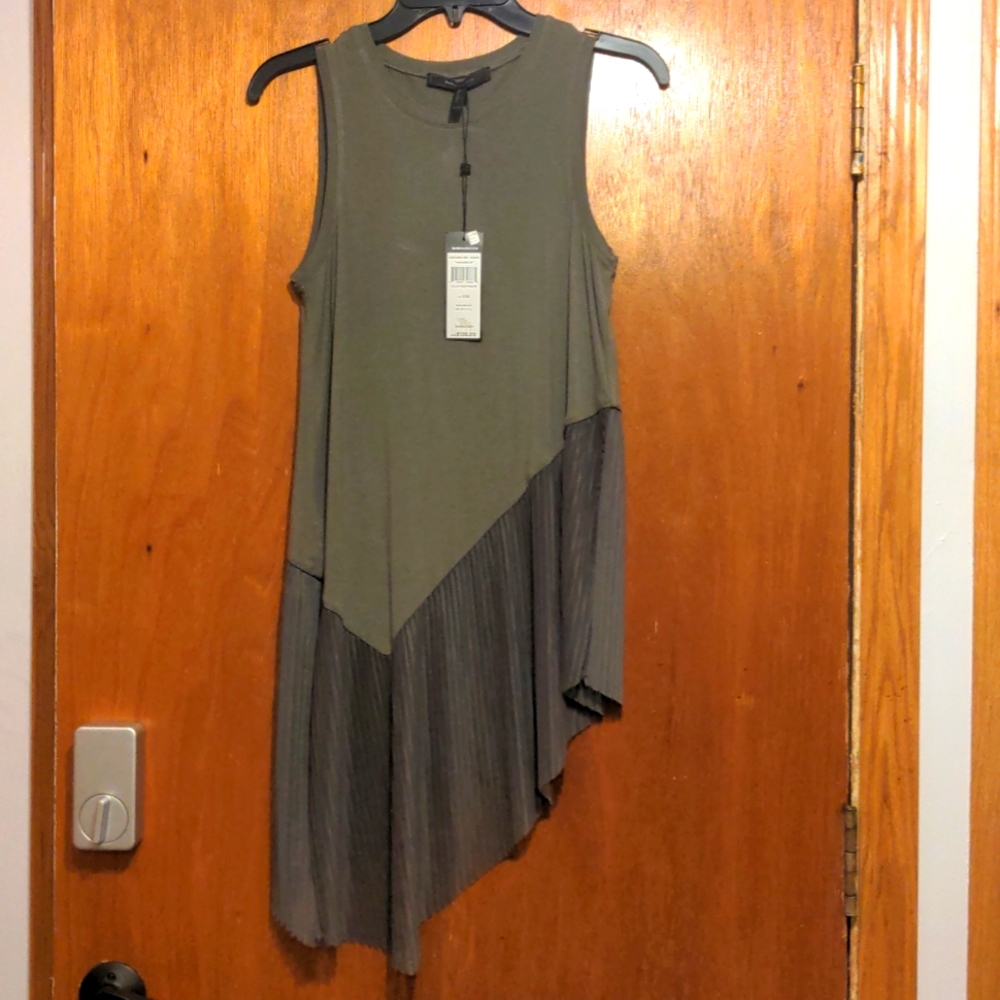 BCBGMaxAzria Annabelle Olive Green Chiffon Asymmetrical Tank, Size XXS